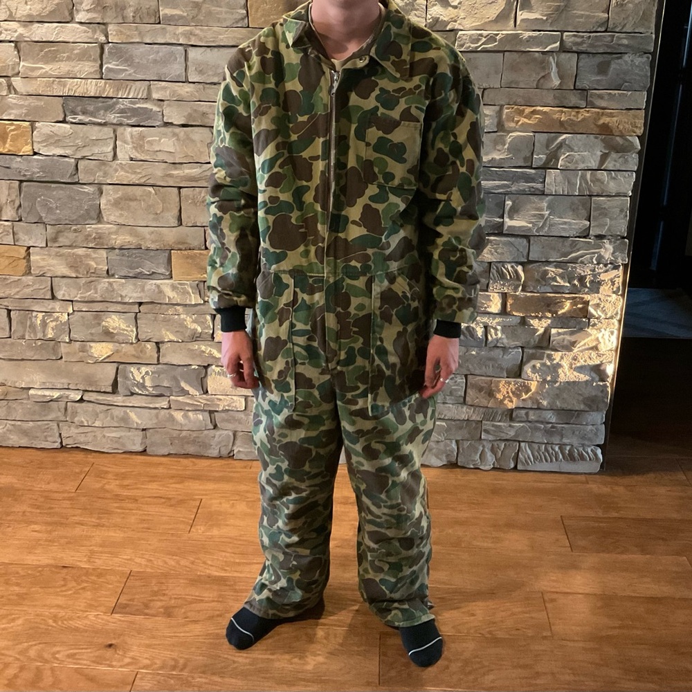 Vintage “Ranger” Camo Insulated hunting coveralls/Bibs. Dope coveralls.